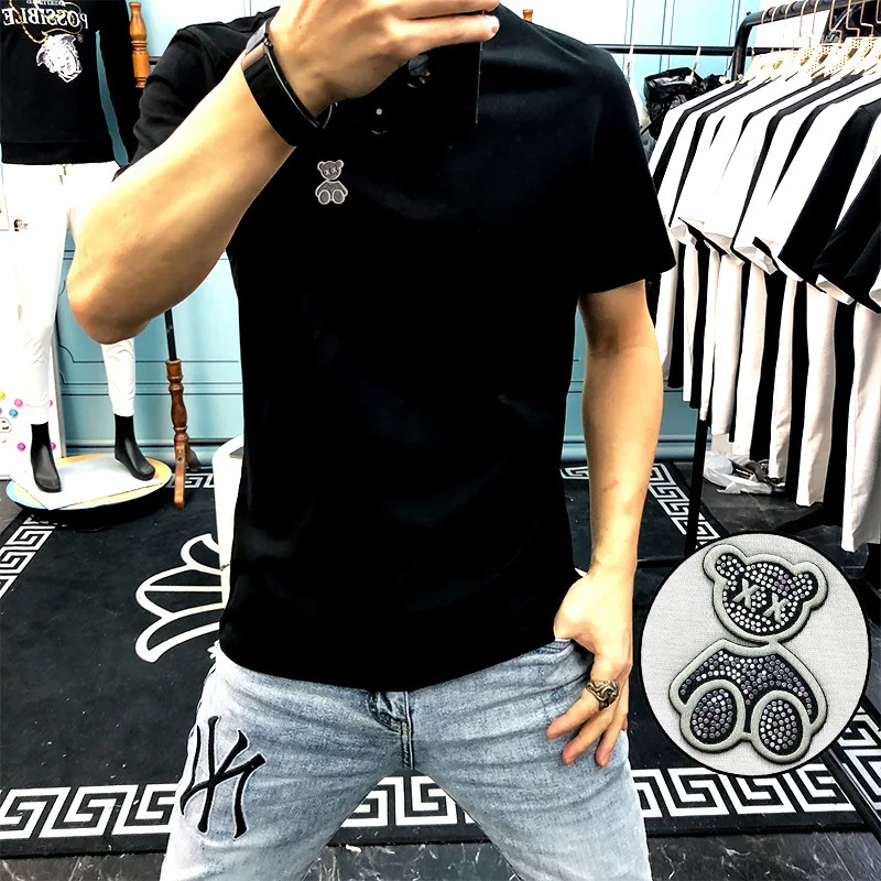 2022 Bear Стразы футболки с коротким рукавом Мужская модная уличная одежда повседневные облегающие топы с круглым вырезом мужская одежда хип-х... 
2022 Bear Стразы футболки с коротким рукавом Мужская модная уличная одежда повседневные облегающие топы с круглым вырезом мужская одежда хип-х...