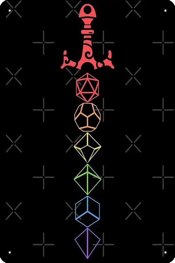 Rnbow Dce Sword Tbletop RPG Gmng Плакат 8x12 nch Забавный Metl Tn Sgn Gme Room Mn Cve Wll Decor