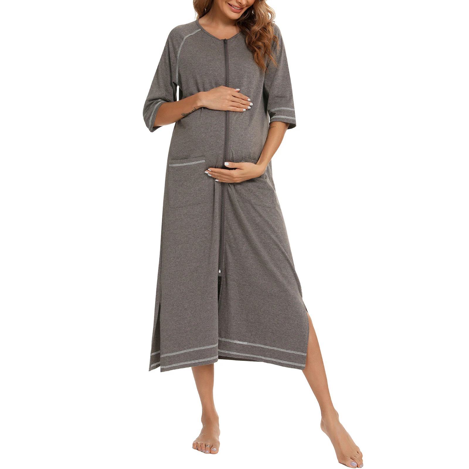Women's Zipper Loose Pajamas Nightdress Short Sleeves Round Neck Zipper Slit Long Skirt Pajamas Loungewear With Pockets
Women's Zipper Loose Pajamas Nightdress Short Sleeves Round Neck Zipper Slit Long Skirt Pajamas Loungewear With Pockets