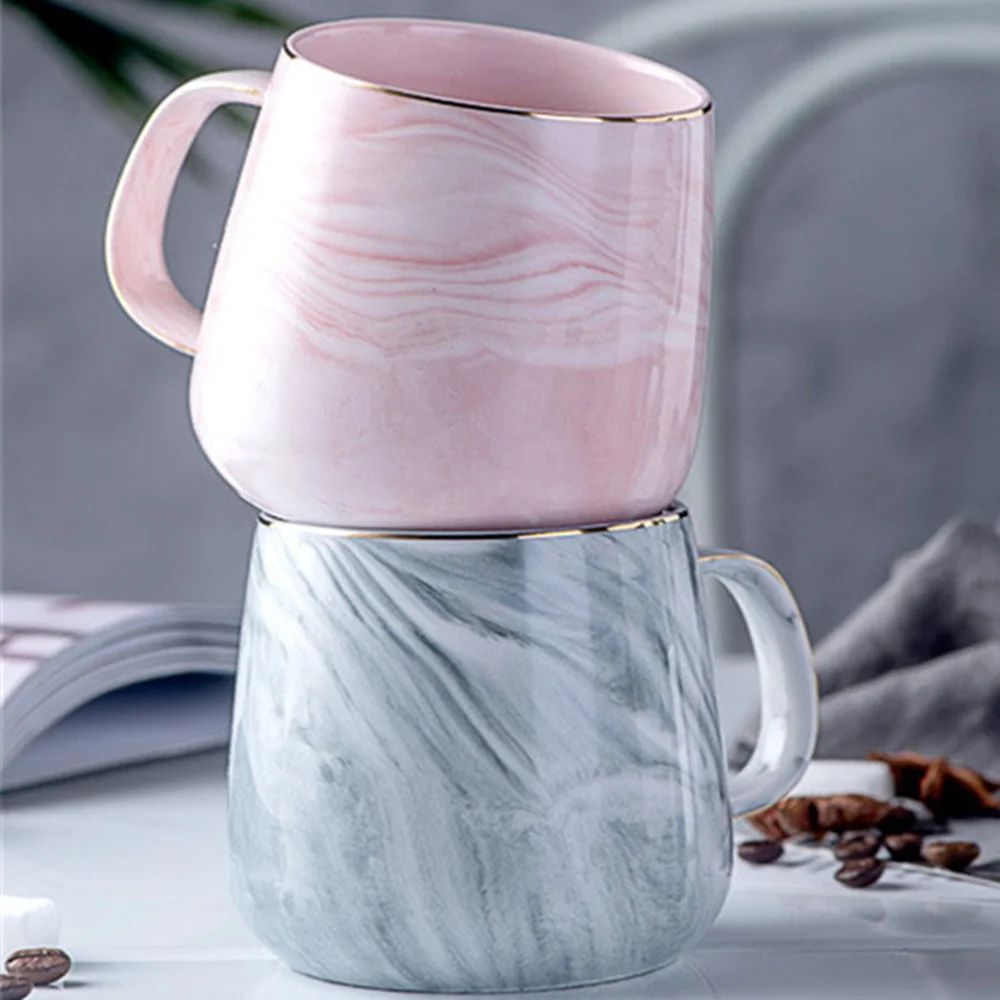 

300-400ML Mugs Creative Marble Pink Coffee Mug Ceramic Tea Water Cup Lover's Gift Porcelain Mugs for Tea Breakfast Milk Cups