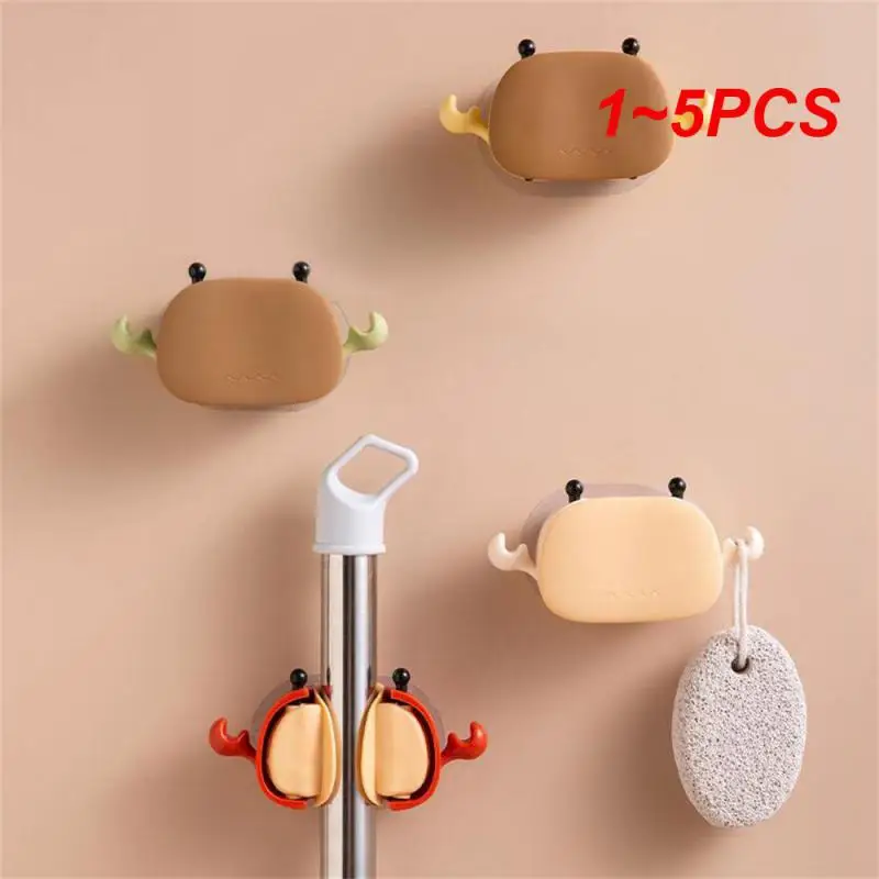 

1~5PCS Cute Punch-free mop rack bathroom mop hook bathroom sticky hook broom hanger card seat mop clip Home Storage Organization