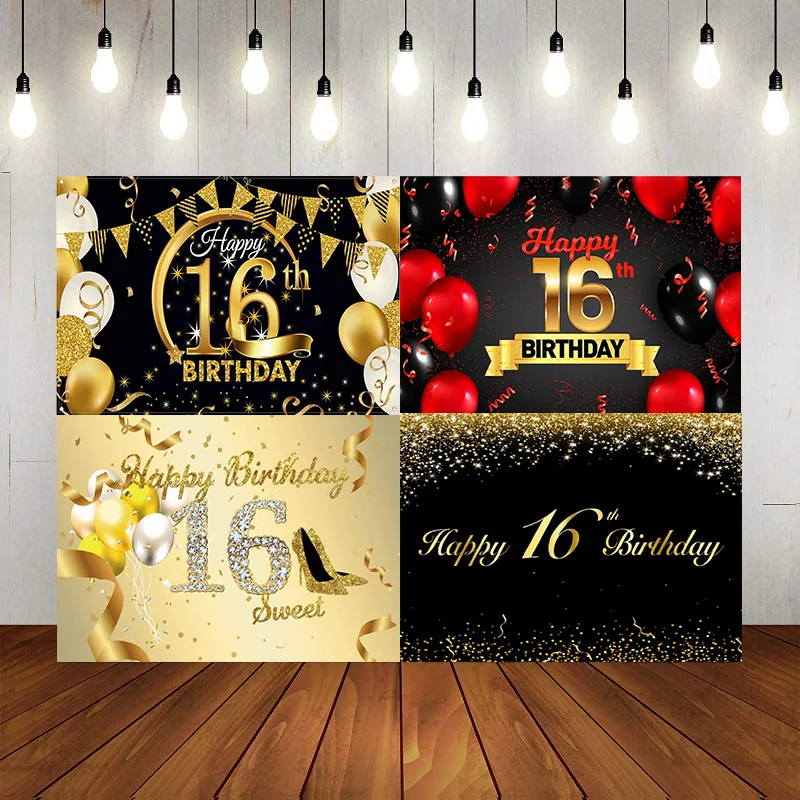 Backdrop16 Years Old Birthday Party Glitter Black And Gold Photography Backdrops Banner Boys Sixteen Decorations Banner Props 
Backdrop16 Years Old Birthday Party Glitter Black And Gold Photography Backdrops Banner Boys Sixteen Decorations Banner Props