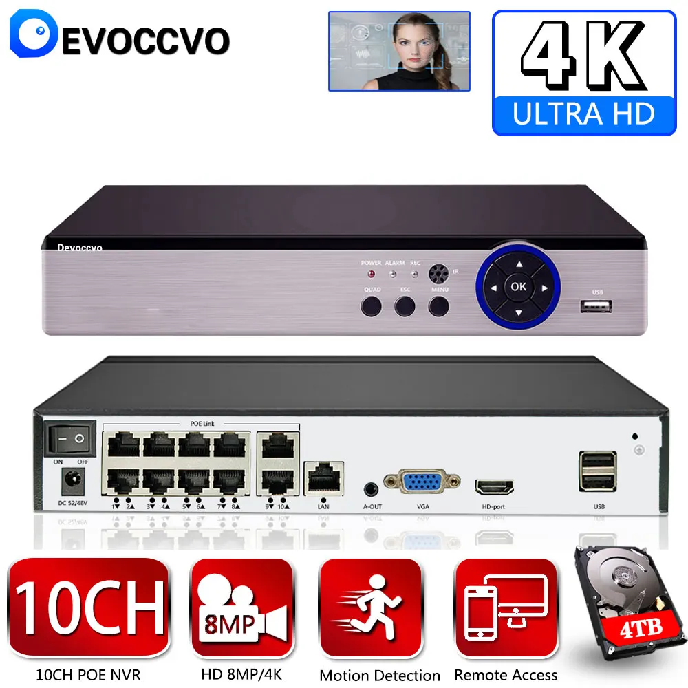 CCTV 4K 8MP Security Camera NVR System 10CH POE NVR Recorder H.265 Face Detection 8+2Channel Network Surveillance Video Recorder
CCTV 4K 8MP Security Camera NVR System 10CH POE NVR Recorder H.265 Face Detection 8+2Channel Network Surveillance Video Recorder