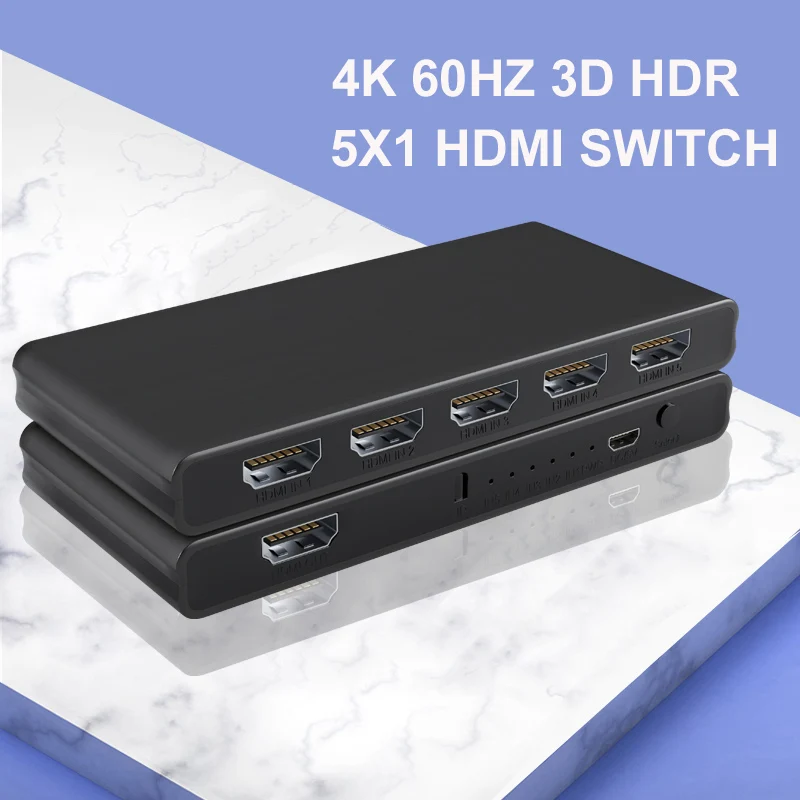 

4K 60HZ 5x1 HDMI Switch 2.0 Switcher Video Converter 5 In 1 Out 1080p 3D HDR for PS3 PS4 PS5 XBOX DVD PC To TV Monitor Projector