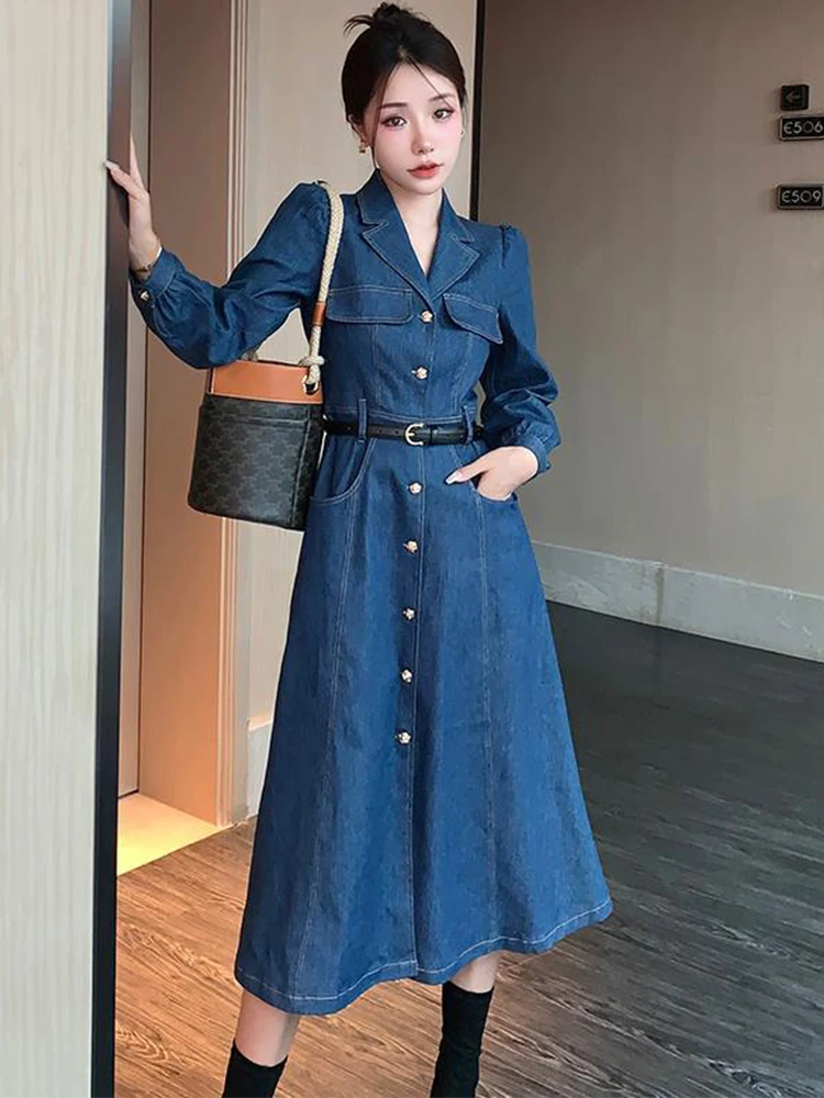 Fashion Women Dress Mujer Denim Temperament Formal Retro Casual Button Pocket Slim Midi Party Street Clothes Robe Femme Vestidos
Fashion Women Dress Mujer Denim Temperament Formal Retro Casual Button Pocket Slim Midi Party Street Clothes Robe Femme Vestidos