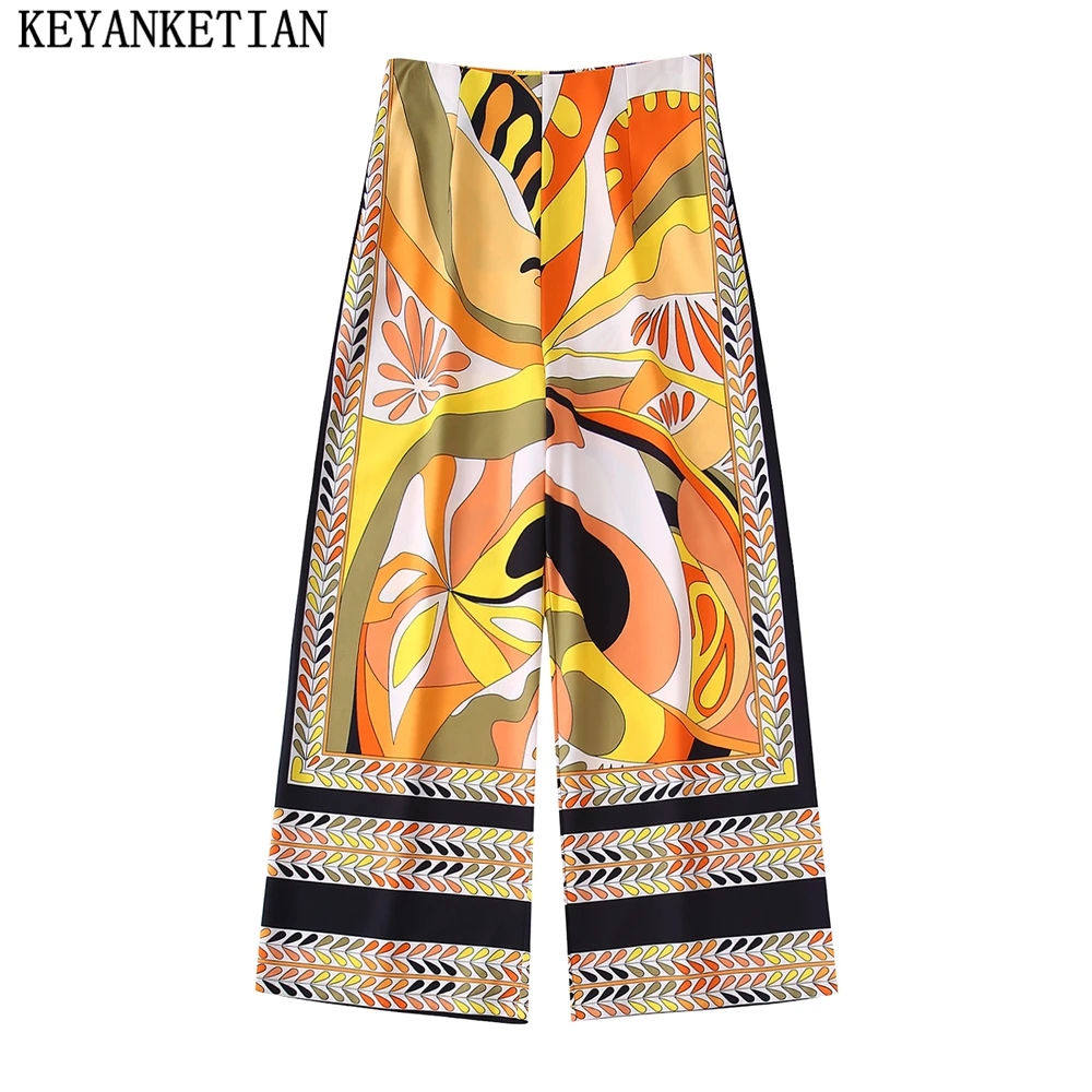 KEYANKETIAN 2022 spring and autumn new colorblock pop print wide leg pants women's zipper high waist satin casual trousers
KEYANKETIAN 2022 spring and autumn new colorblock pop print wide leg pants women's zipper high waist satin casual trousers