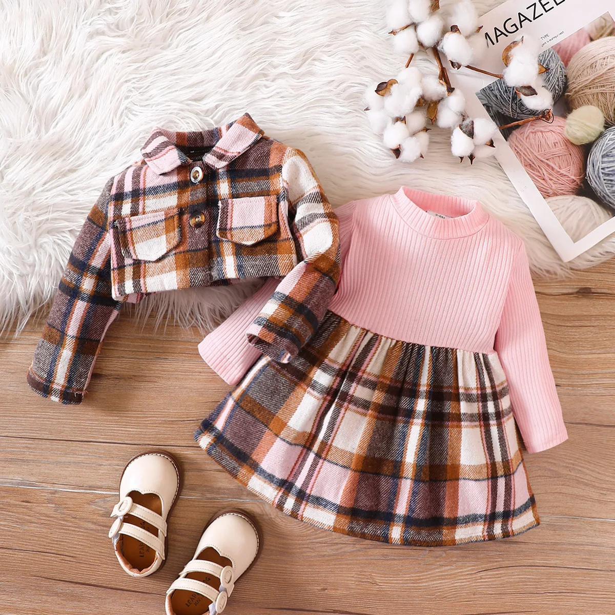 3-24M Baby Girl Autumn Outfits Sets Plaid Button Jacket+Pink Ribbed Patchwork Dress Clothes Sets For Girls Newborn Clothing
3-24M Baby Girl Autumn Outfits Sets Plaid Button Jacket+Pink Ribbed Patchwork Dress Clothes Sets For Girls Newborn Clothing