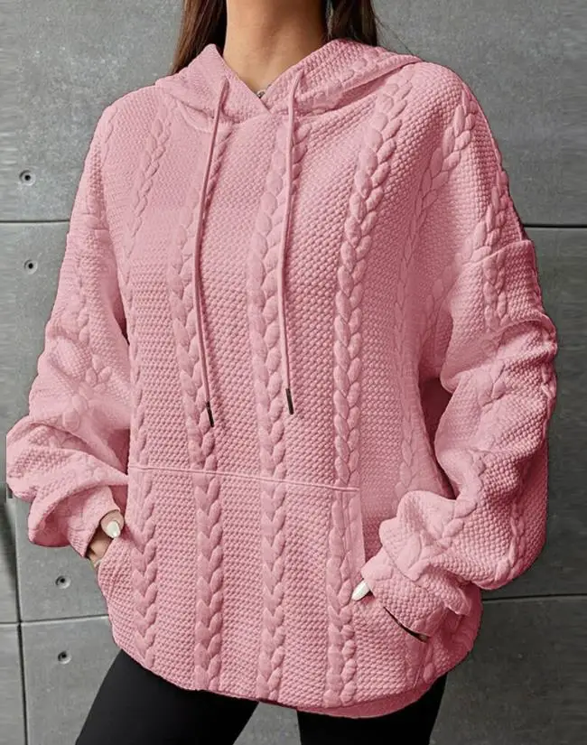 

Woman Sweatshirts 2023 Autumn Fashion Pocket Design Drawstring Wheat Textured Casual Plain Long Sleeve Hoodie Woman Clothing