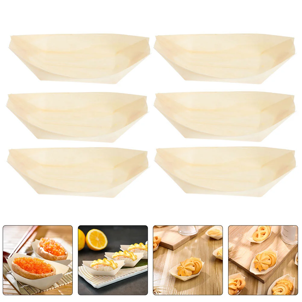 

100 Pcs Sushi Boat Household Dessert Dish Disposable Salad Containers Snack Plate Decorative Wood Accessory Child Dinner Plates