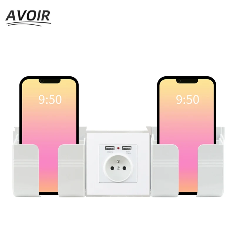 Avoir French Wall Electrical Sockets With Dual USB Charging Port White Socket Plastic Panel 220V 16A Power Outlets Phone Holder
Avoir French Wall Electrical Sockets With Dual USB Charging Port White Socket Plastic Panel 220V 16A Power Outlets Phone Holder