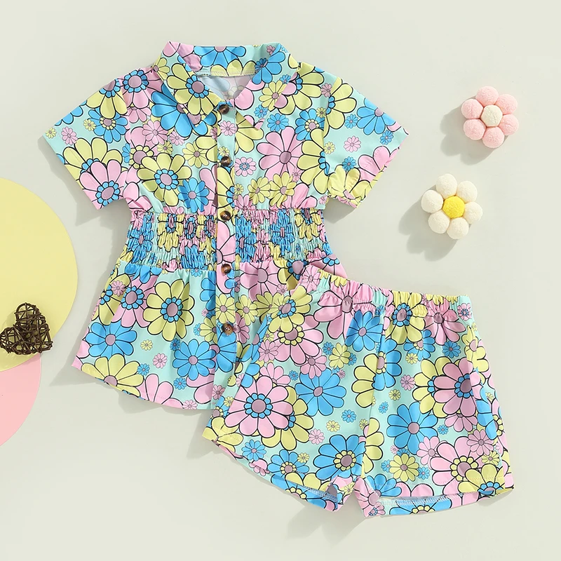 Kid Girls Summer Clothes Outfits Floral Print Short Sleeve Turn-Down Collar Button-Down Tops Elastic Waist Shorts 2Pcs Suit 3-7T
Kid Girls Summer Clothes Outfits Floral Print Short Sleeve Turn-Down Collar Button-Down Tops Elastic Waist Shorts 2Pcs Suit 3-7T