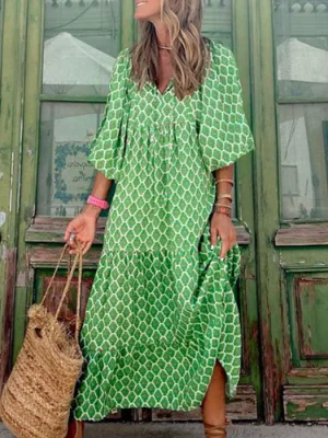Half Sleeve Women Loose Dress Casual Floral Printed Vintage Long Dresses Elegant V Neck Drawstring Party Dress Vestidos Mujer
Half Sleeve Women Loose Dress Casual Floral Printed Vintage Long Dresses Elegant V Neck Drawstring Party Dress Vestidos Mujer
