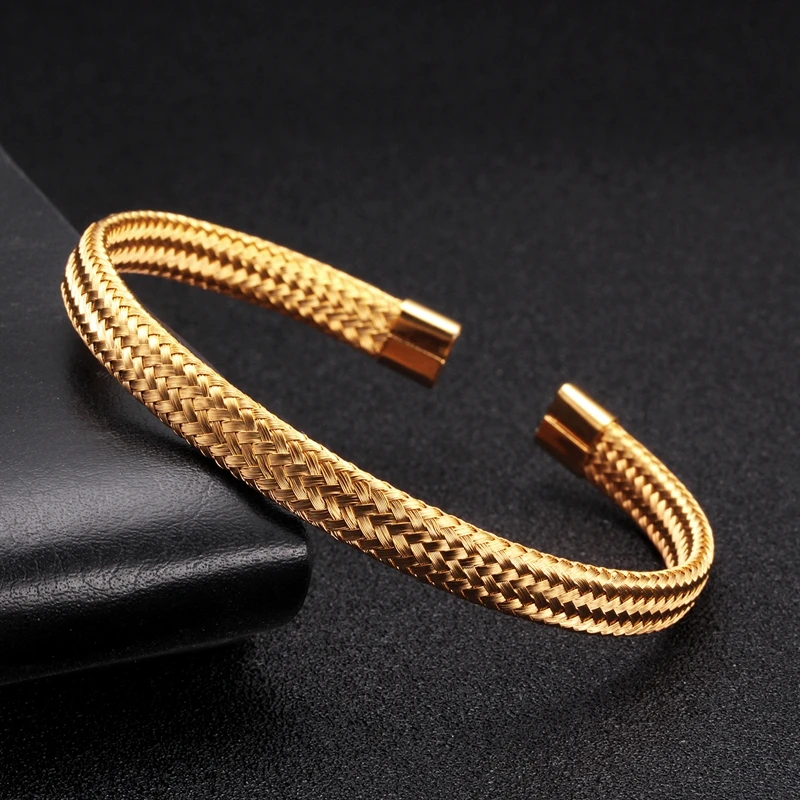 

Luxury Brand Snake Skin Men Women Charm Sporty Bracelets Mesh Surface Soft Stainless Steel Braided Open Fashion Cuff Bangles