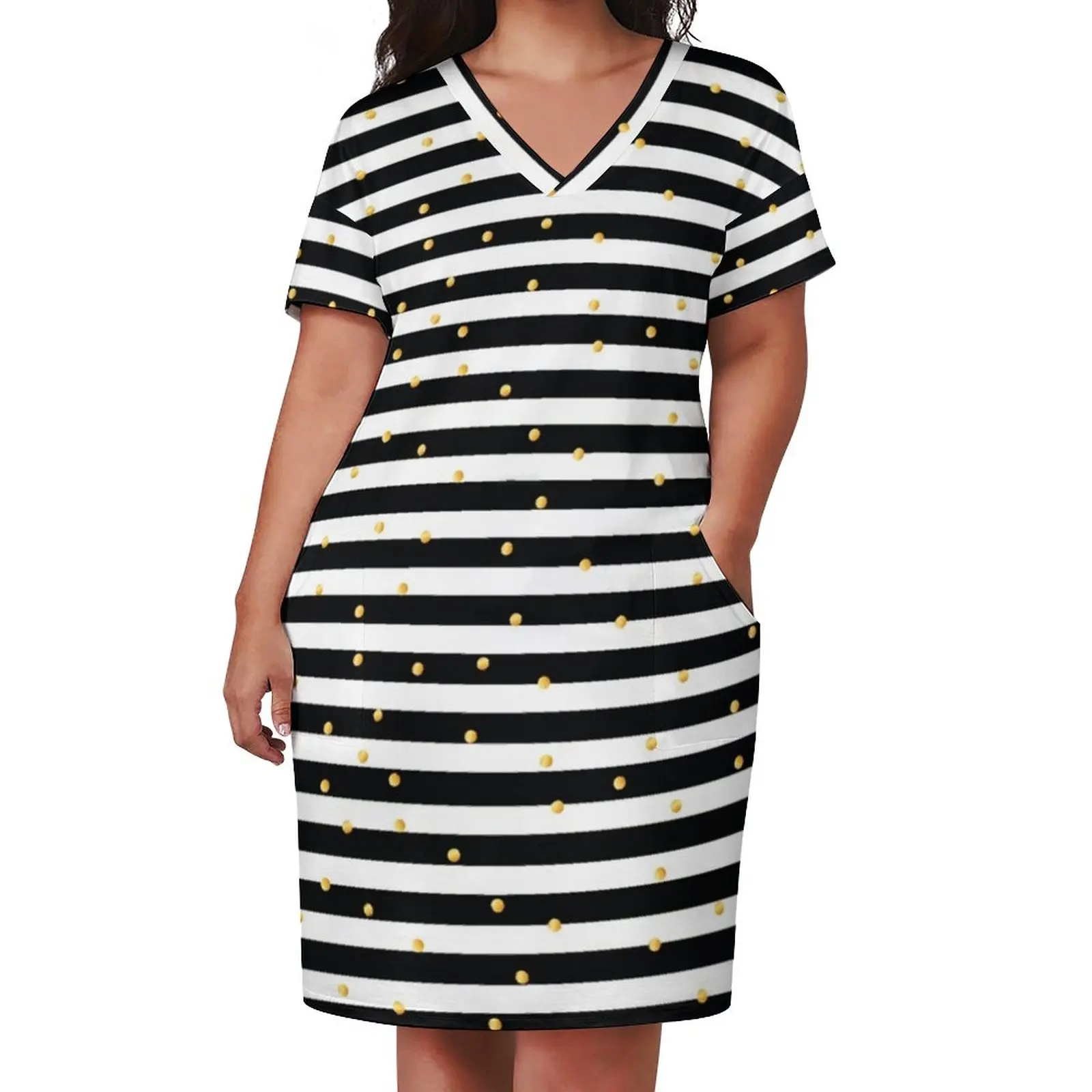 Gold Dots And Stripes Dress Plus Size Modern Art Print Korean Fashion Casual Dress Female Spring V Neck Kawaii Dresses Gift
Gold Dots And Stripes Dress Plus Size Modern Art Print Korean Fashion Casual Dress Female Spring V Neck Kawaii Dresses Gift