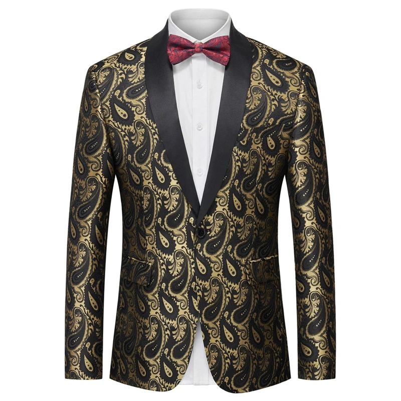 Mens Paisley Floral Jacquard Gold Suit Jacket Stylish One Button Shawl Lapel Tuxedo Jacket Wedding Prom Dinner Party Blazer 6XL
Mens Paisley Floral Jacquard Gold Suit Jacket Stylish One Button Shawl Lapel Tuxedo Jacket Wedding Prom Dinner Party Blazer 6XL