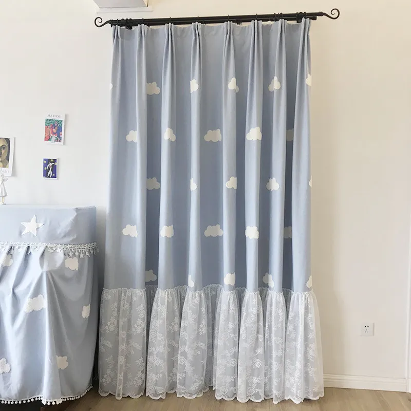 Korean White Cloud Embroidery Blue Curtain with White Lace Skirt French White Flower Lace Sheer Tulle For Living Room Bedroom
Korean White Cloud Embroidery Blue Curtain with White Lace Skirt French White Flower Lace Sheer Tulle For Living Room Bedroom