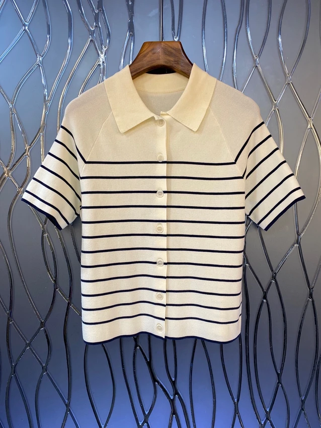 2023 new women fashion short sleeve casual lapel small fresh stripe generous breasted versatile top 0608
2023 new women fashion short sleeve casual lapel small fresh stripe generous breasted versatile top 0608