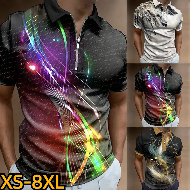 Casual Short Sleeve Men's Street Style Series Clothes Summer Polo Shirt Fashion Lapel Top 3D Digital Printing Zip T-shirt
Casual Short Sleeve Men's Street Style Series Clothes Summer Polo Shirt Fashion Lapel Top 3D Digital Printing Zip T-shirt