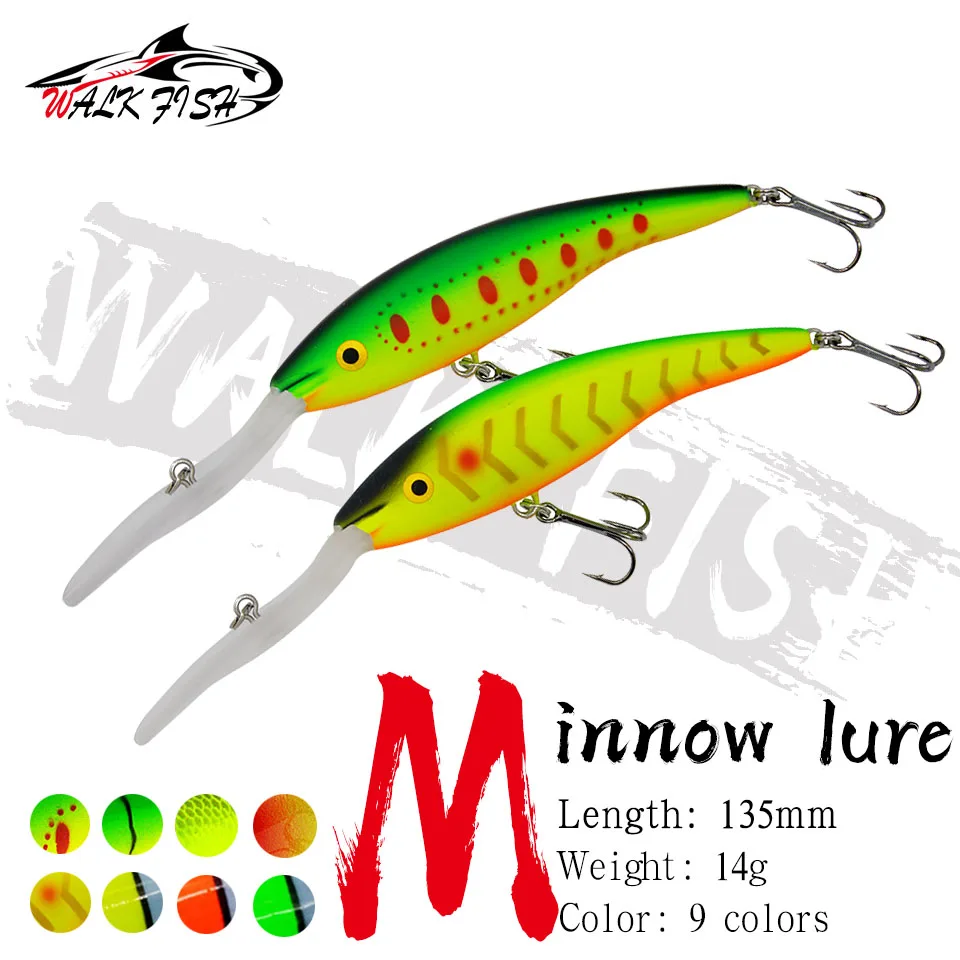 WALK FISH Long Lip Minnow Fishing Lure 13.5cm 14g Deep Wobbler Swimming Artificial Pesca Hard Fish Bait Pesca For Trout Bass
WALK FISH Long Lip Minnow Fishing Lure 13.5cm 14g Deep Wobbler Swimming Artificial Pesca Hard Fish Bait Pesca For Trout Bass