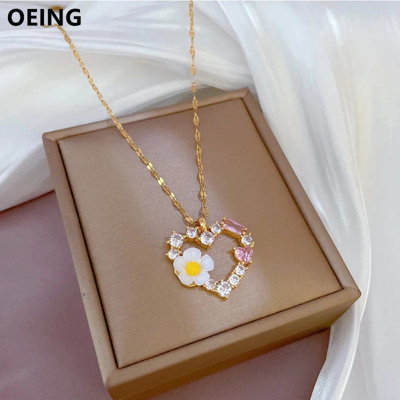 OEING 316L Stainless Steel Zircon Heart Flower Pendant Necklace For Women Trend Girls Charm Chain Wedding Jewelry 2023
OEING 316L Stainless Steel Zircon Heart Flower Pendant Necklace For Women Trend Girls Charm Chain Wedding Jewelry 2023