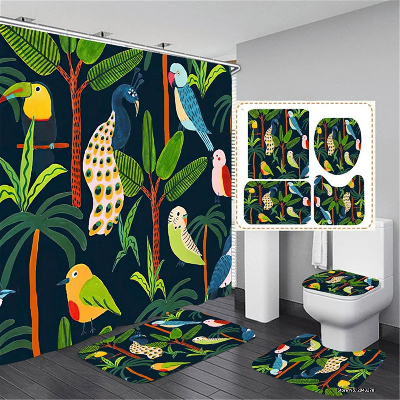 Tropical Plant and Animal Waterproof Shower Curtain Floor Mat Set 3D Digital Printing Home Decoration Non-slip Bath Mat
Tropical Plant and Animal Waterproof Shower Curtain Floor Mat Set 3D Digital Printing Home Decoration Non-slip Bath Mat