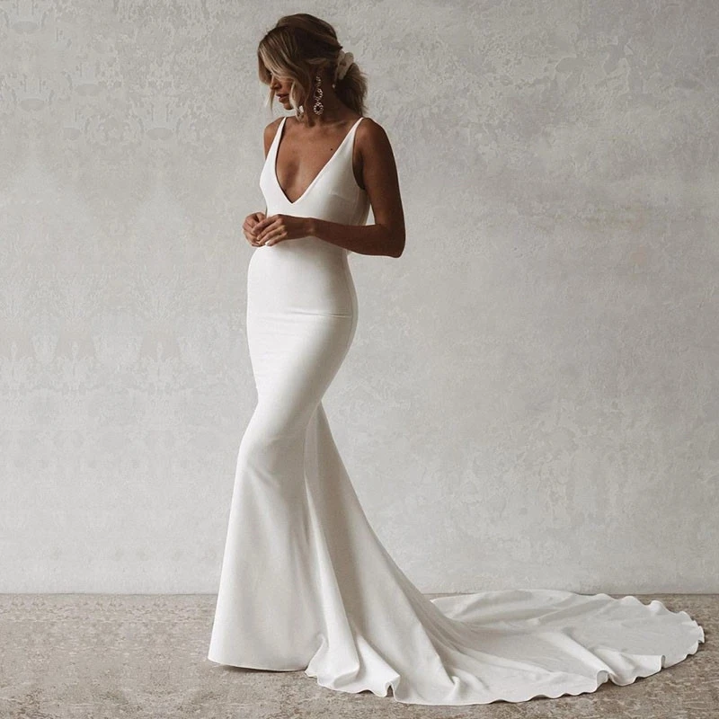 Luxury Ladies Elegant White V-Neck Vestidos De Novia Satin Stretch Ding Wedding Party Welcome Guests Mermaid Backless Button
Luxury Ladies Elegant White V-Neck Vestidos De Novia Satin Stretch Ding Wedding Party Welcome Guests Mermaid Backless Button
