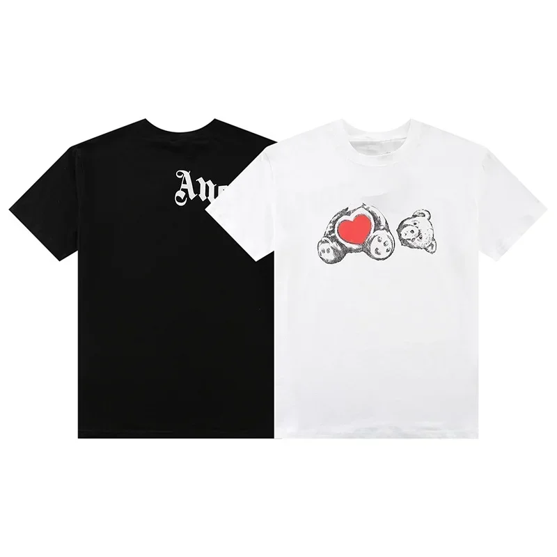 

Summer youth loose little bear cotton daily Palm ANGEL letter white popular cotton men and women short sleeve T-shirt couple