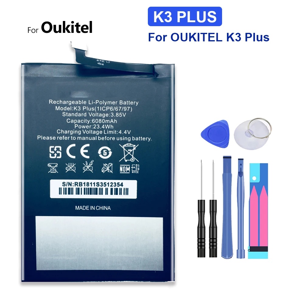 6080mAh For OUKITEL K3 Plus K3Plus Mobile Phone Rechargeable Batteries with Free Tools + Tracking Number
6080mAh For OUKITEL K3 Plus K3Plus Mobile Phone Rechargeable Batteries with Free Tools + Tracking Number