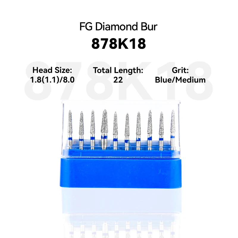 10pcs Dental Clinic Products 878K18 298-018M Diamond Bur FG High Speed 1.8(1.1)/8.0 22.0 Blue Medium Intra-oral Tools Material
10pcs Dental Clinic Products 878K18 298-018M Diamond Bur FG High Speed 1.8(1.1)/8.0 22.0 Blue Medium Intra-oral Tools Material
