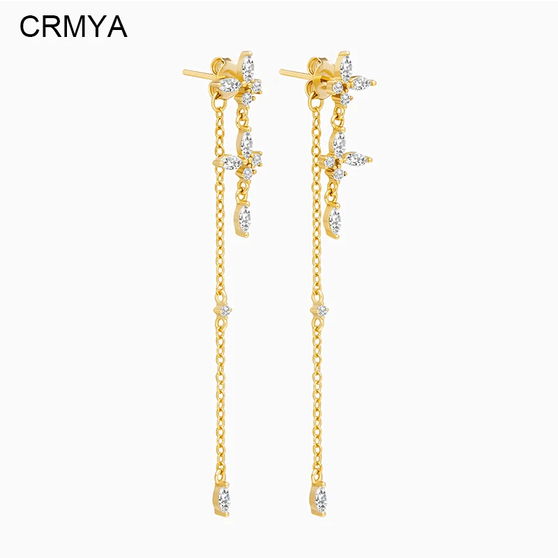 

CRMYA Gold Plated Dangle Earrings For Women Fashion CZ Zircon Piercing Female Initial Chain Earrings 2023 Jewelry Wholesale