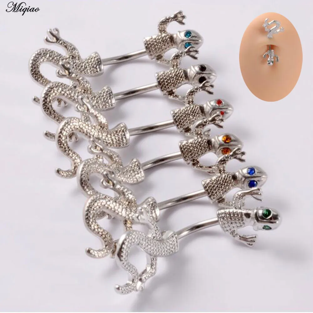 

Miqiao 1pc Stainless Steel Colored Diamond Eye Button Pierced Lizard Belly Button Nail Curved Rod Thread Gecko Belly Button Ring