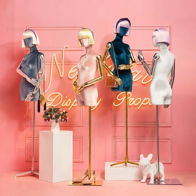 

Цветной Бархатный Чехол, женский манекен с гальваническим покрытием, манекены на руку, верхнюю часть тела, подставка для витрин магазина одежды для женщин