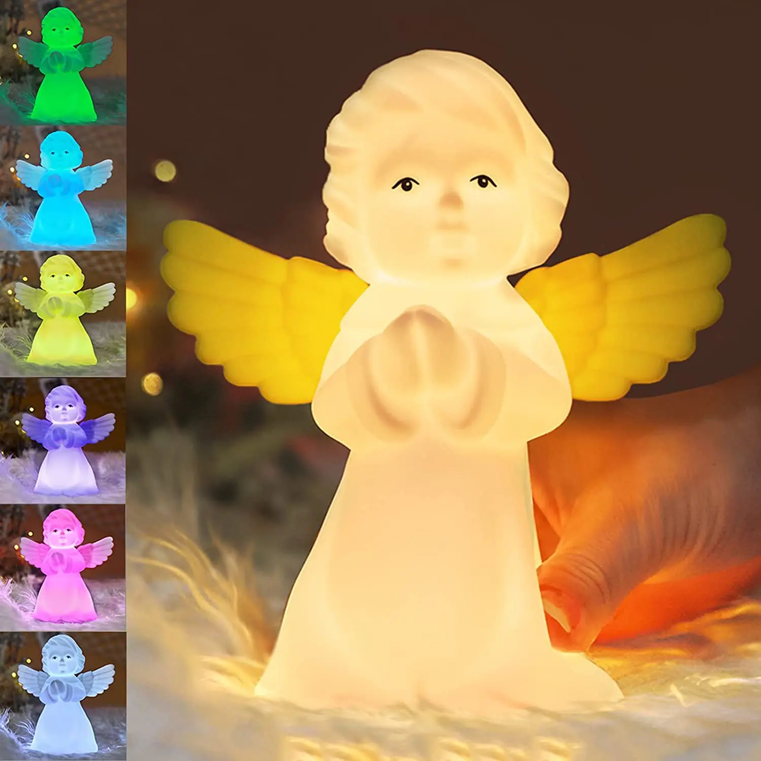 

IHSENO Angel Led Night Light for Kids 7Colors Bedside Tap Control USB Rechargeable Silicone Cute LED Night Lamp Baby Light Cute