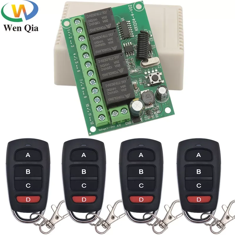 Universal Wireless Remote Control Switch 433MHz DC 6V12V 24V 30V 4CH10A Receiver Rf Transmitter For Garage/Gate/Motor/Light/Lamp
Universal Wireless Remote Control Switch 433MHz DC 6V12V 24V 30V 4CH10A Receiver Rf Transmitter For Garage/Gate/Motor/Light/Lamp
