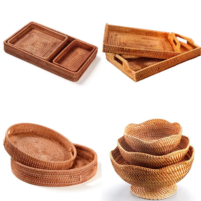 Rattan Woven Pure Manual Tray Household Kitchen Accessorie Gadget Multi Functional Fruit Snacks Storage Basket Decoration Arts
Rattan Woven Pure Manual Tray Household Kitchen Accessorie Gadget Multi Functional Fruit Snacks Storage Basket Decoration Arts