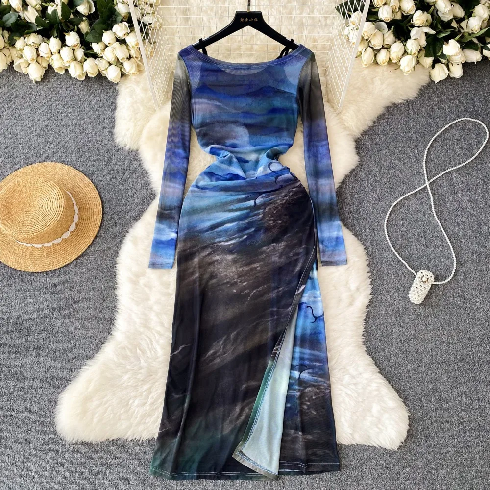 Women Chic Two Pieces Sets Elegant Tie-dye Print Mesh Split Dress Sexy Vestidos Long Sleeve Slim Women Spring Autumn Dress Sets
Women Chic Two Pieces Sets Elegant Tie-dye Print Mesh Split Dress Sexy Vestidos Long Sleeve Slim Women Spring Autumn Dress Sets