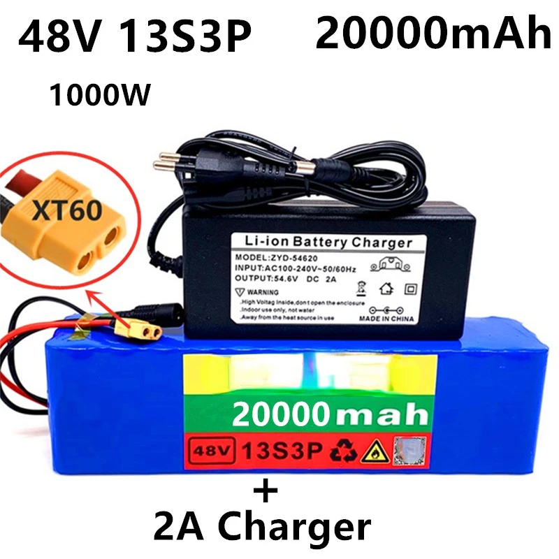 48V99999mAh 1000w 13S3P XT60 48V Lithium ion Battery Pack 99999mah For 54.6v E-bike Electric bicycle Scooter with BMS+charger
48V99999mAh 1000w 13S3P XT60 48V Lithium ion Battery Pack 99999mah For 54.6v E-bike Electric bicycle Scooter with BMS+charger