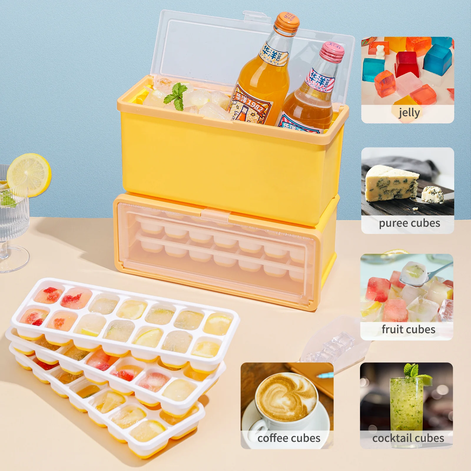 Ice Cube Tray Silicone Ice Cube Tray with Bin Ice Cube Trays for Freezer with Lid 3 Pack Ice Tray with Ice Bucket Ice Scoop
Ice Cube Tray Silicone Ice Cube Tray with Bin Ice Cube Trays for Freezer with Lid 3 Pack Ice Tray with Ice Bucket Ice Scoop