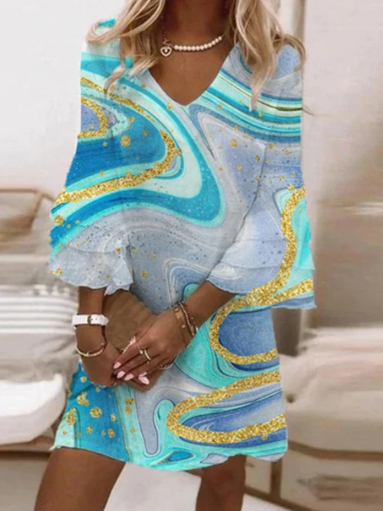 Women Casual Pattern Print Flared Sleeve Dress Fashion Office V Neck A-Line Commute Dress Summer Elegant Harajuku Pullover Dress
Women Casual Pattern Print Flared Sleeve Dress Fashion Office V Neck A-Line Commute Dress Summer Elegant Harajuku Pullover Dress