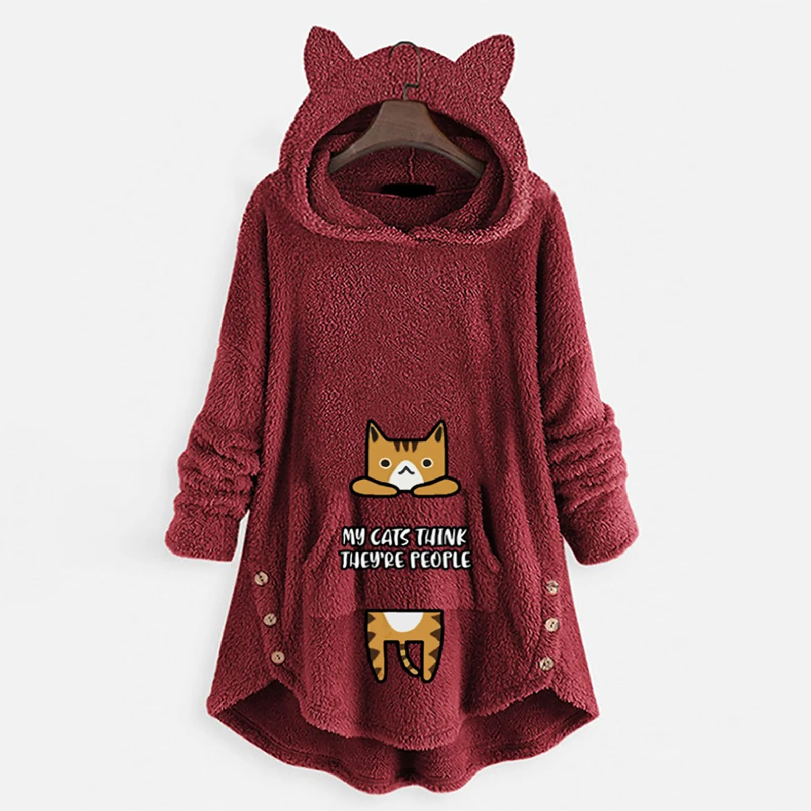 Ladies Autumn/Winter Fashion Sweater Solid Color Printed Cat Ear Hooded Long Sleeve Button Ladies Sweatshirts Womens Sweatshirt
Ladies Autumn/Winter Fashion Sweater Solid Color Printed Cat Ear Hooded Long Sleeve Button Ladies Sweatshirts Womens Sweatshirt