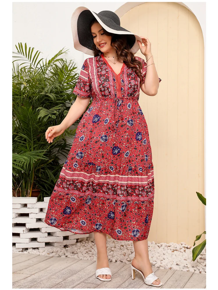 Hot sale large size vintage floral dress bohemian lace V-neck long skirt plus size dresses
Hot sale large size vintage floral dress bohemian lace V-neck long skirt plus size dresses