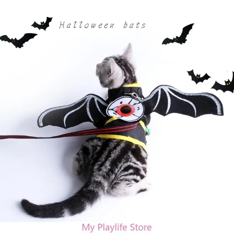 

Halloween Bat Wing Cat Chest Back Harness Leash Adjustable Pet Cat Dogs Traction Rope Collar Cat Supplies Pet Harness