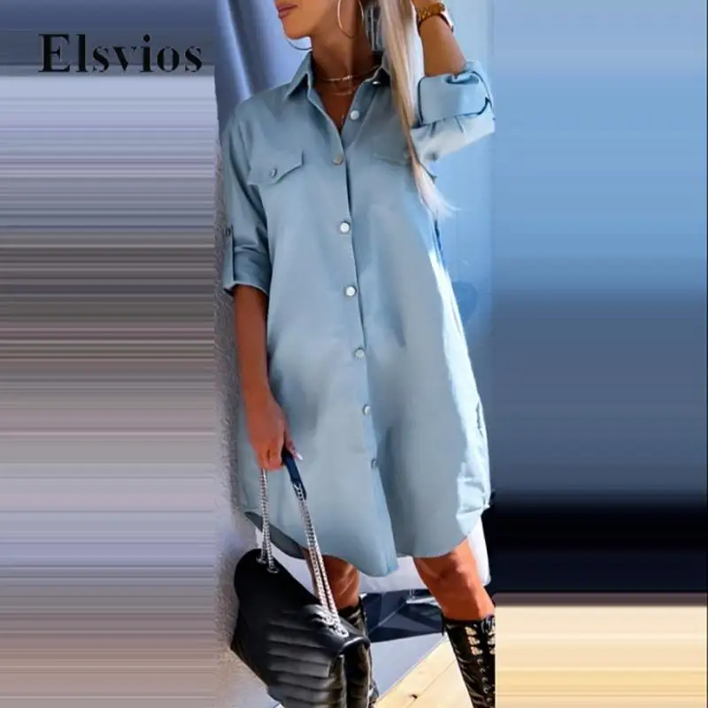 Women Casual Long Sleeve Loose Dresses Spring Autumn Fashion Pocket Irregular Shirt Dress Solid Elegant Lapel Button Party Dress
Women Casual Long Sleeve Loose Dresses Spring Autumn Fashion Pocket Irregular Shirt Dress Solid Elegant Lapel Button Party Dress