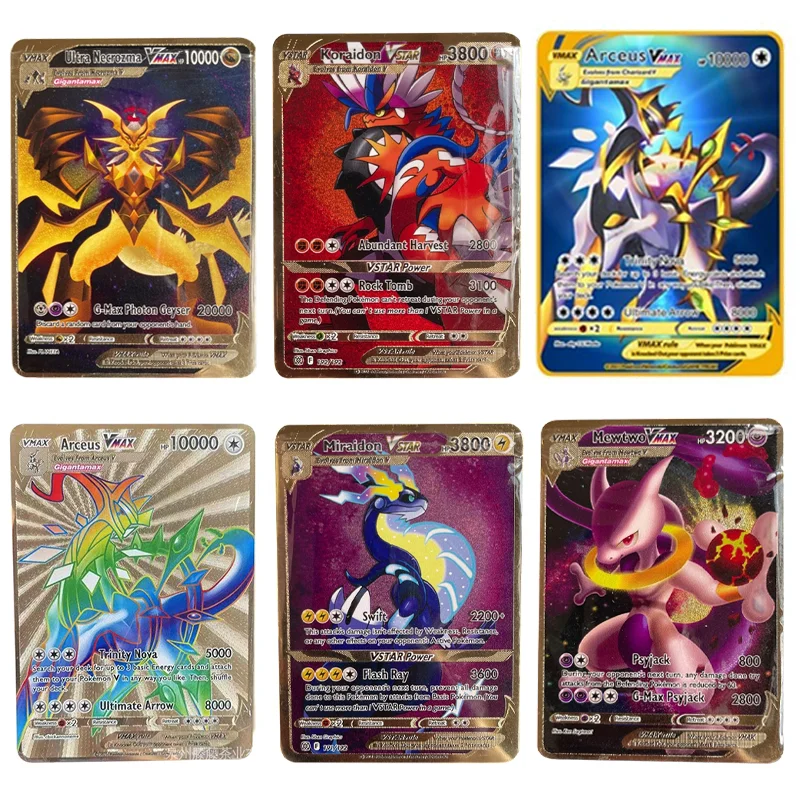 Anime Pokemon Vmax Vstar Scarlet Violet Miraidon Koraidon Charizard Mewtwo Gold Black English Collection Metal Cards Game Gifts
Anime Pokemon Vmax Vstar Scarlet Violet Miraidon Koraidon Charizard Mewtwo Gold Black English Collection Metal Cards Game Gifts