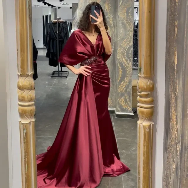 V-neck Floor Length Cap Shoulder Mermaid Evening Prom Dresses Beadings Soiree Robe Saudi Arabia Cocktail Party Gown 
V-neck Floor Length Cap Shoulder Mermaid Evening Prom Dresses Beadings Soiree Robe Saudi Arabia Cocktail Party Gown