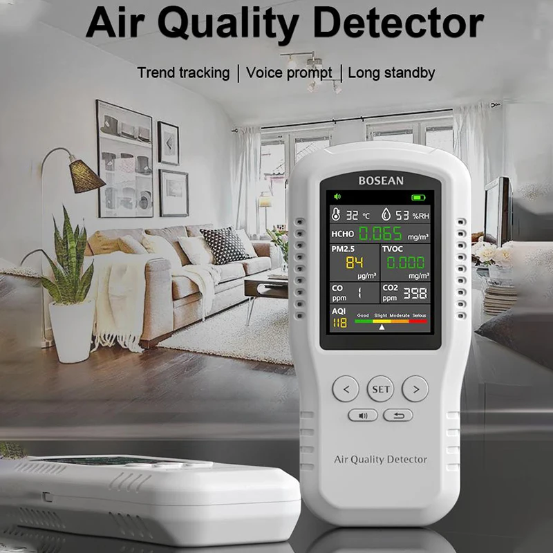 Portable Air quality Monitor CO2 CO PM2.5 HCHO TVOC Temperature Humidity Monitor Home Air quality detector with Real Sensors
Portable Air quality Monitor CO2 CO PM2.5 HCHO TVOC Temperature Humidity Monitor Home Air quality detector with Real Sensors