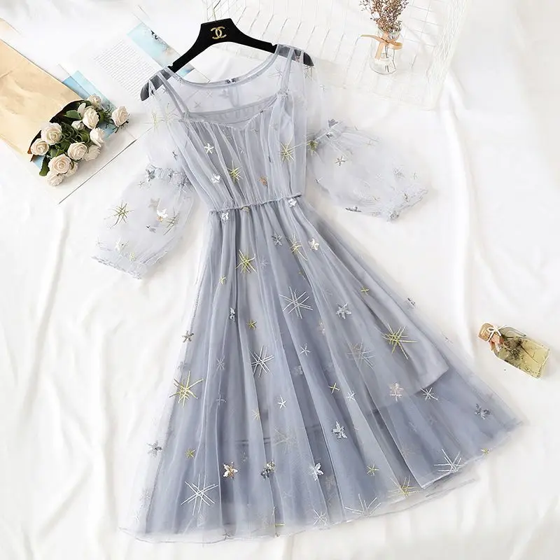 Two-Piece Sling Mesh Dress 2023 Summer New Half Sleeve Waist Trimming Slimming Skirt Fairy Temperamental Fairy Dress
Two-Piece Sling Mesh Dress 2023 Summer New Half Sleeve Waist Trimming Slimming Skirt Fairy Temperamental Fairy Dress
