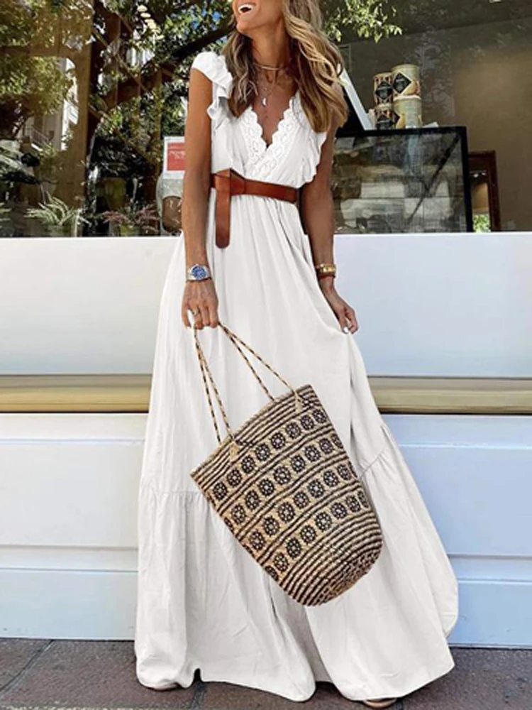 Boho Deep V Neck Embroidery Pleated Maxi Dress Women Spring Butterfly Sleeve Office Long Dress Summer Patchwork Chic Beach Dress 
Boho Deep V Neck Embroidery Pleated Maxi Dress Women Spring Butterfly Sleeve Office Long Dress Summer Patchwork Chic Beach Dress