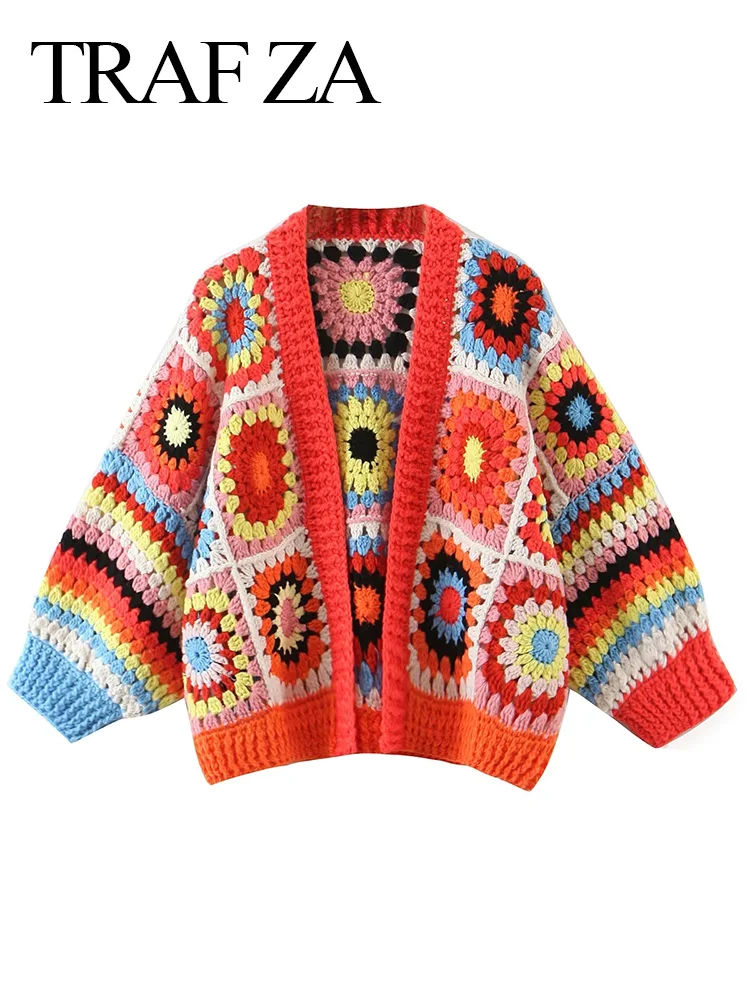 TRAF ZA Vintage Multicolor Knitted Colorful Sweater Cardigan Coat Patchwork Crochet Floral Trend Top High Quality All-match
TRAF ZA Vintage Multicolor Knitted Colorful Sweater Cardigan Coat Patchwork Crochet Floral Trend Top High Quality All-match