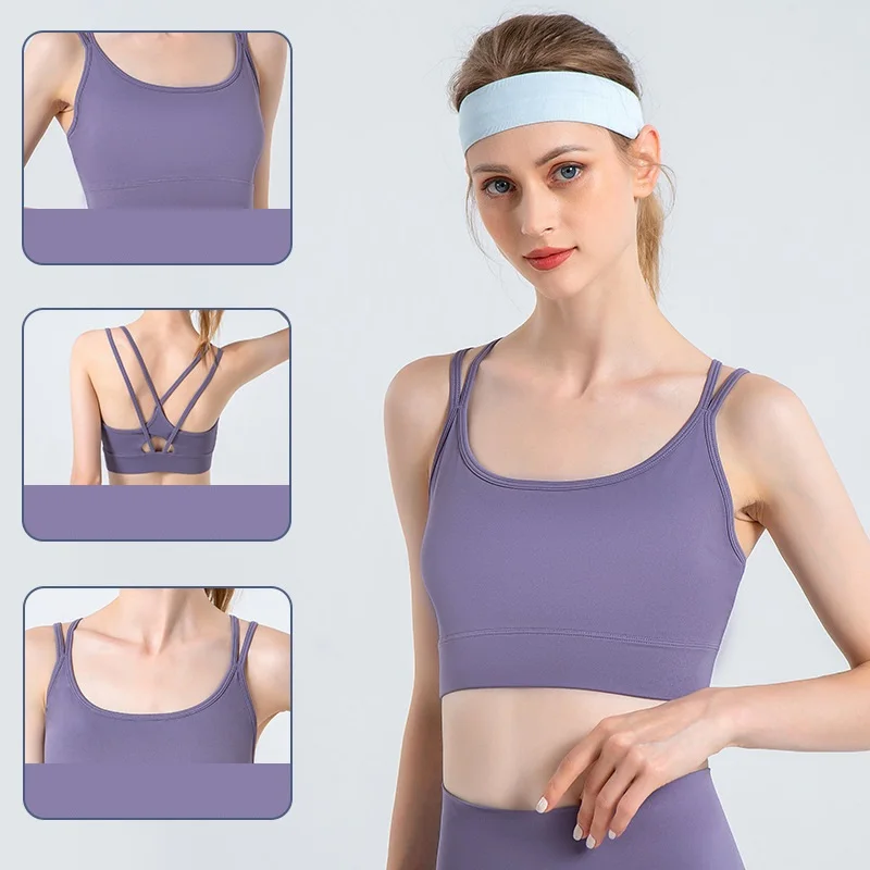

Cross Back Sport Bras Padded Strappy Criss Cross Cropped Bras for Yoga Workout Fitness Low Impact